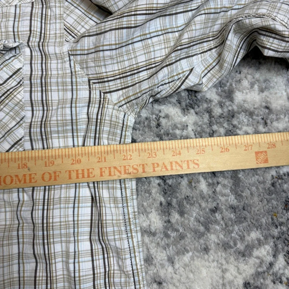 Quiksilver Mens‎ Plaid Western Long Sleeve Button Down Shirt Tan White Large